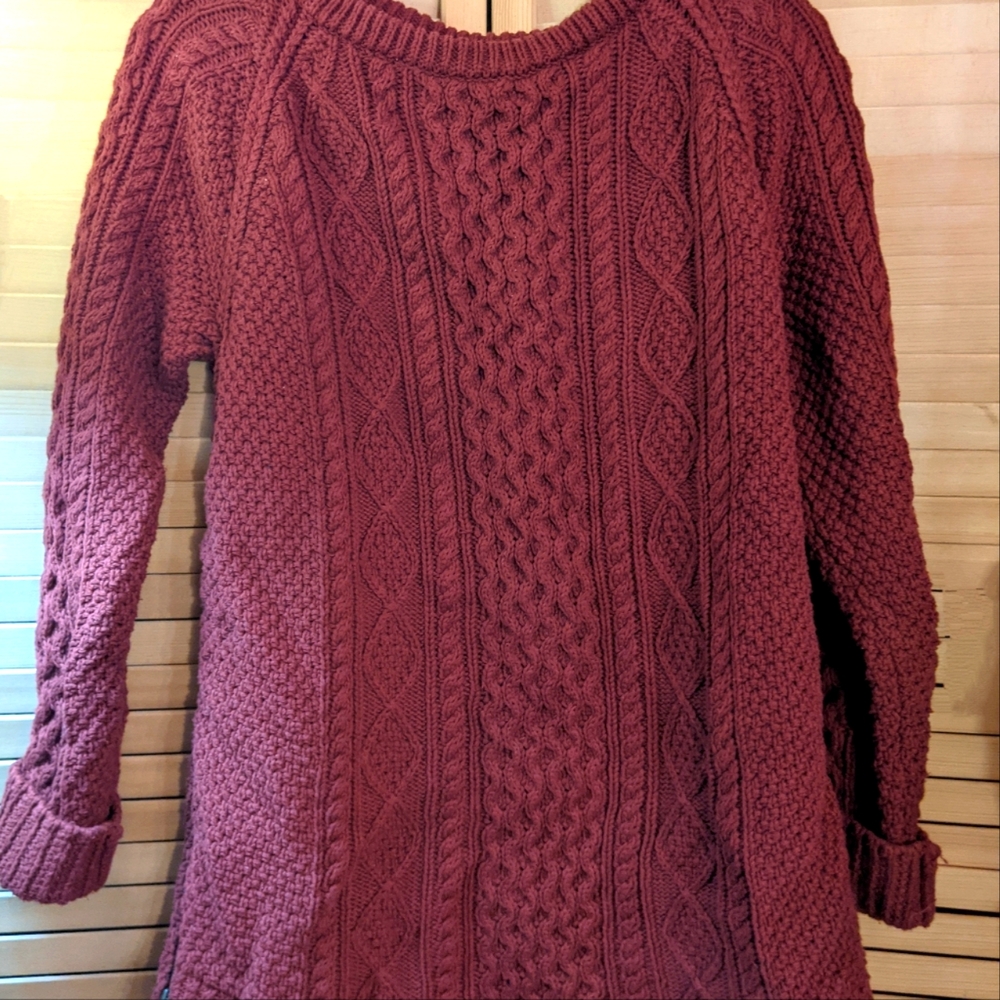 LL Bean Signature Fishermen's Pullover Sweater in brick red 100% cotton Large